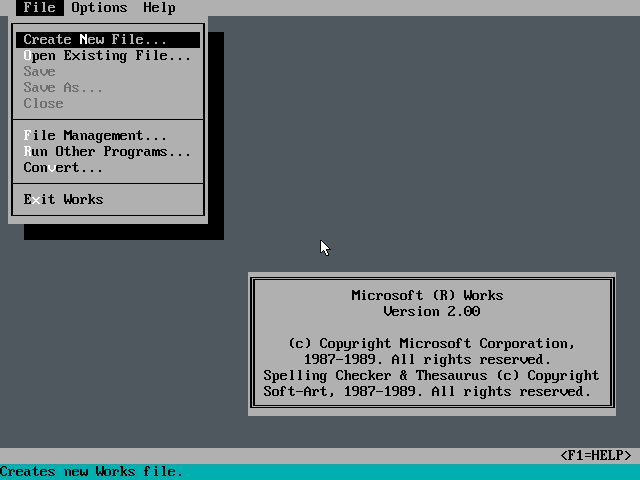 Microsoft Works 2.0 for DOS - Splash